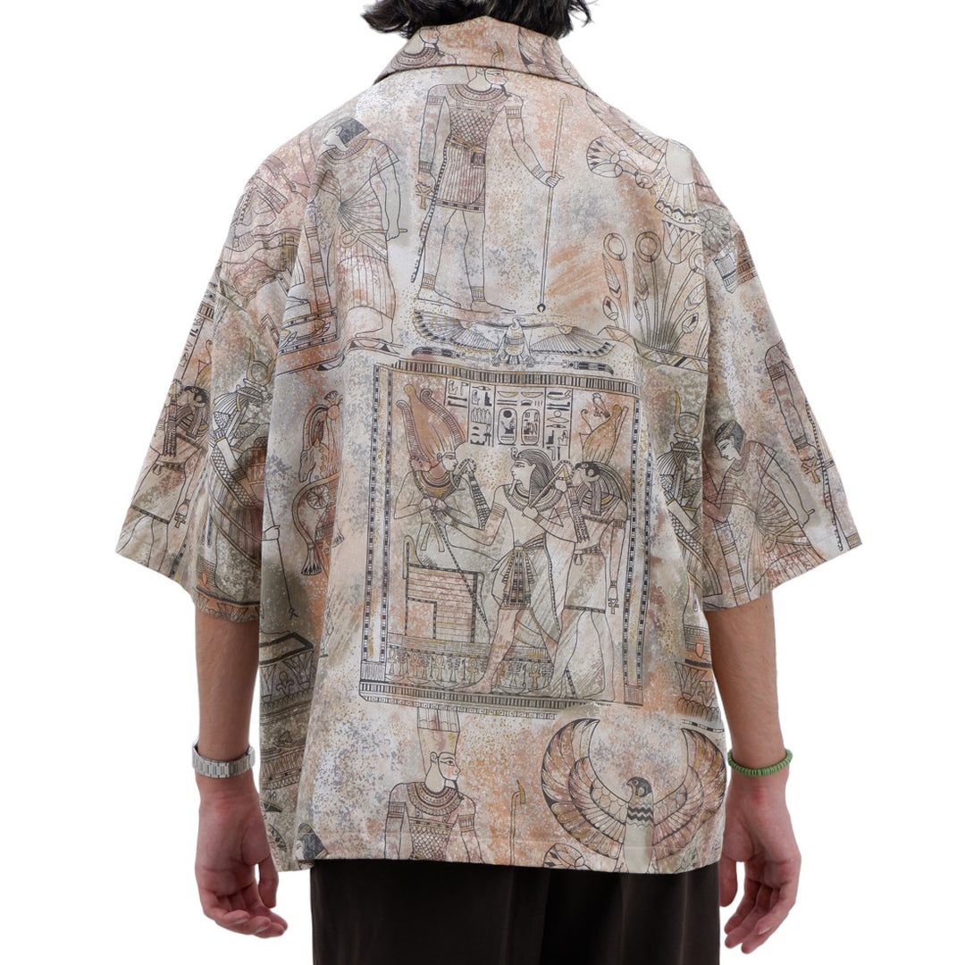 Mens Egypt Art Button Down Oversized Top Short Sleeve