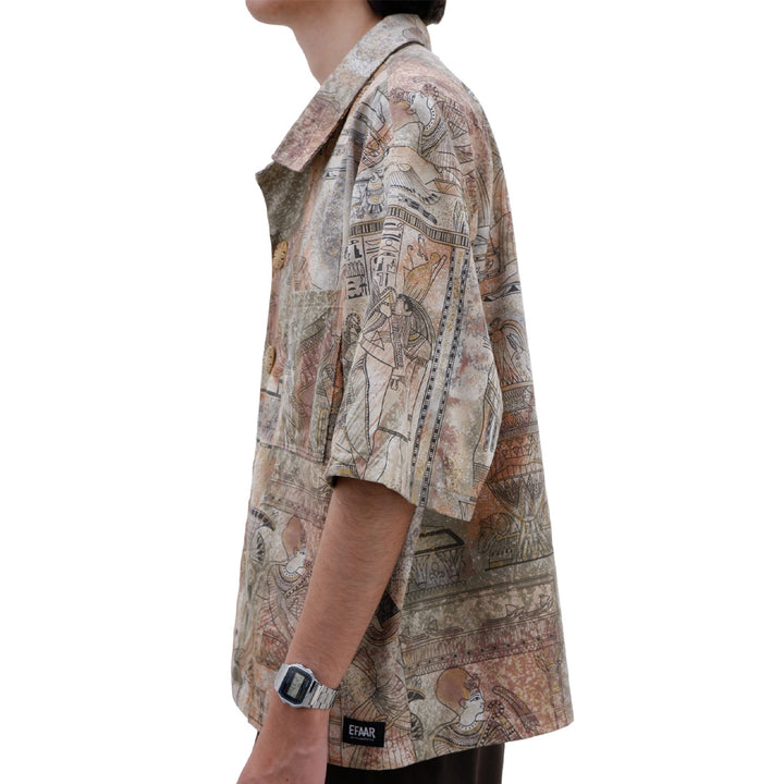 Mens Egypt Art Button Down Oversized Top Short Sleeve