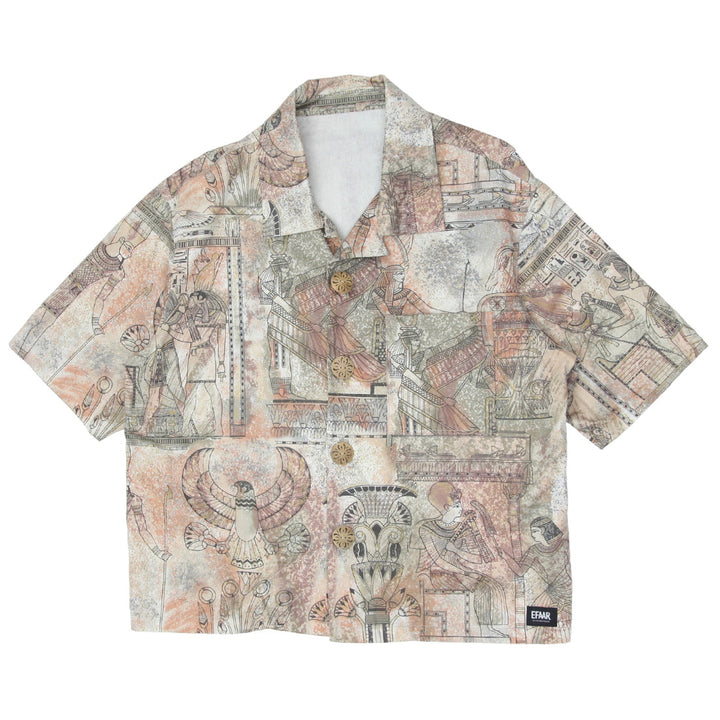 Mens Egypt Art Button Down Oversized Top Short Sleeve