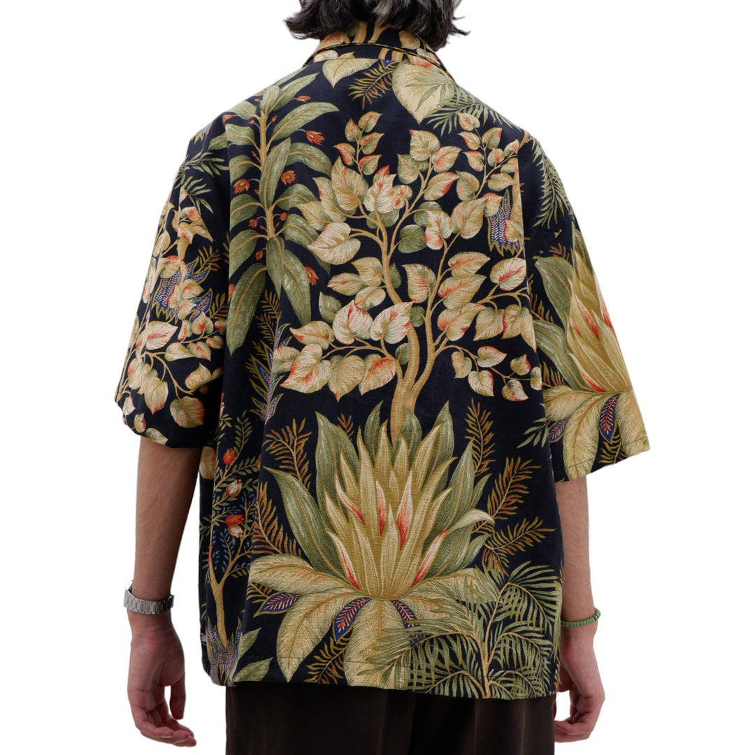 Mens Leaf Print Full Zip Oversized Top Short Sleeve