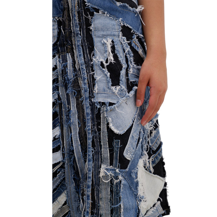 Ladies Patched Distressed  A-Line Denim Skirt