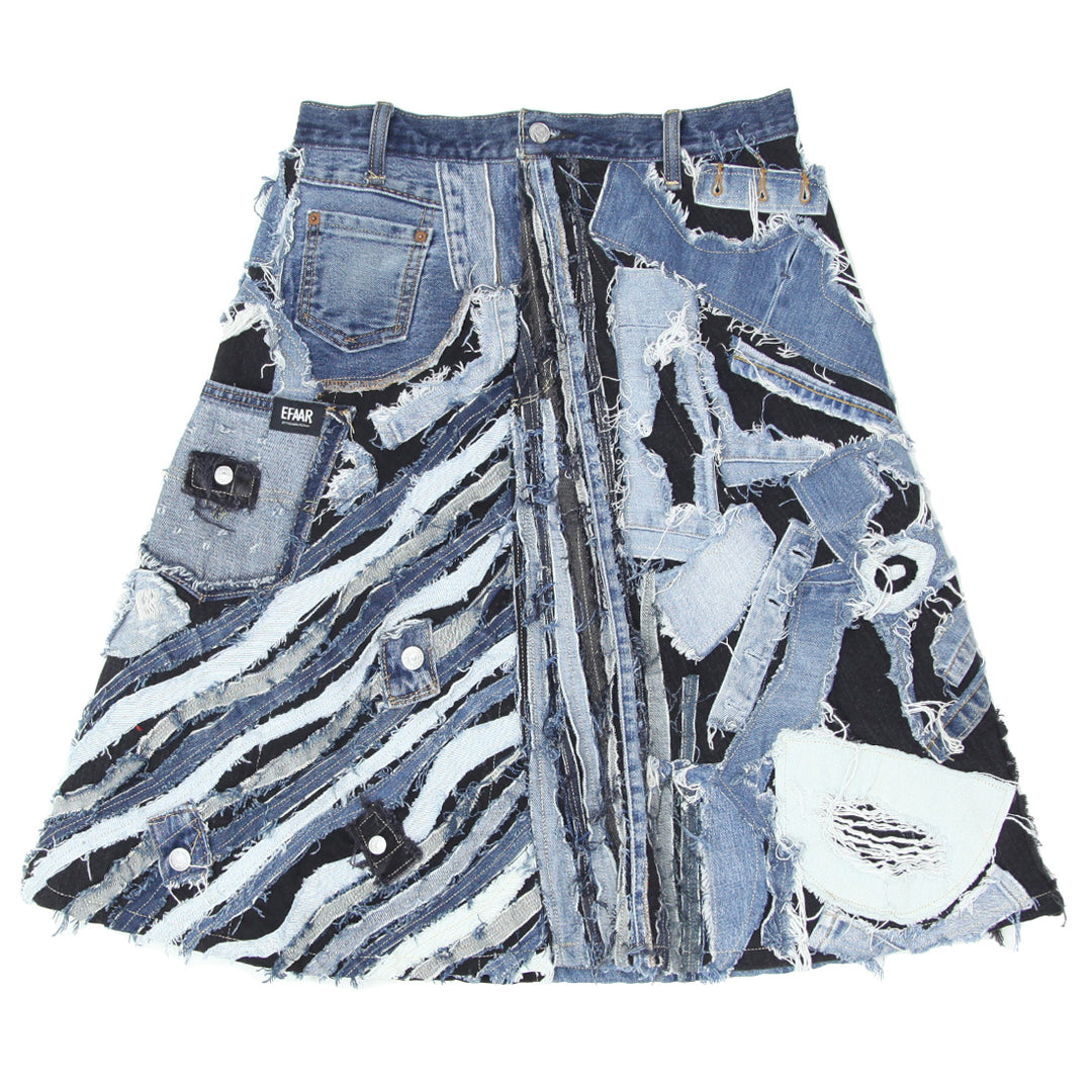 Ladies Patched Distressed  A-Line Denim Skirt