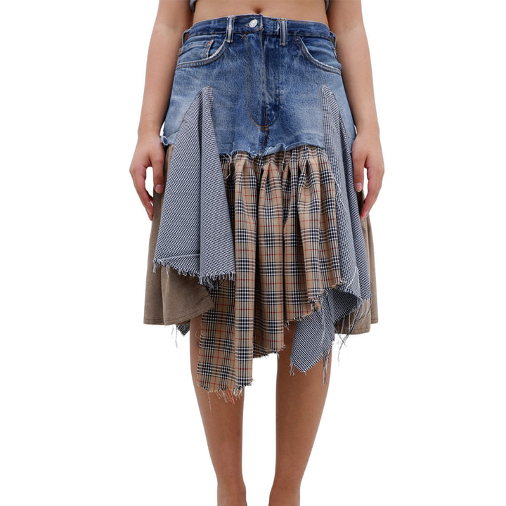 Ladies Denim Checkered Ruffled Skirt