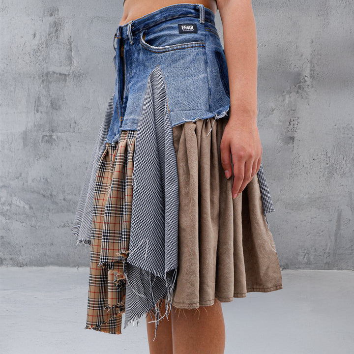 Ladies Denim Checkered Ruffled Skirt