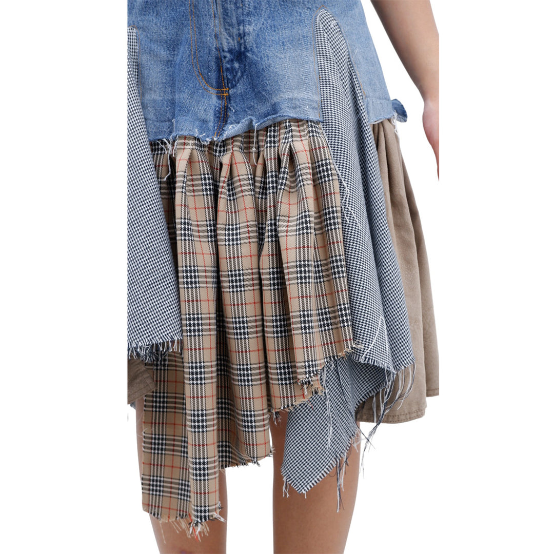 Ladies Denim Checkered Ruffled Skirt