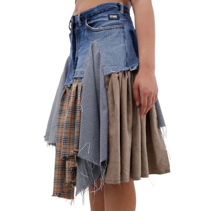 Ladies Denim Checkered Ruffled Skirt