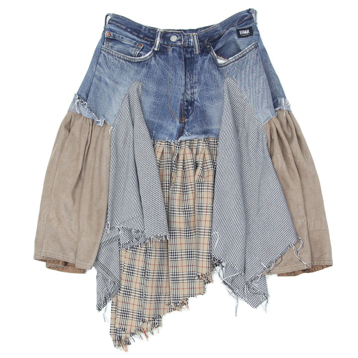 Ladies Denim Checkered Ruffled Skirt