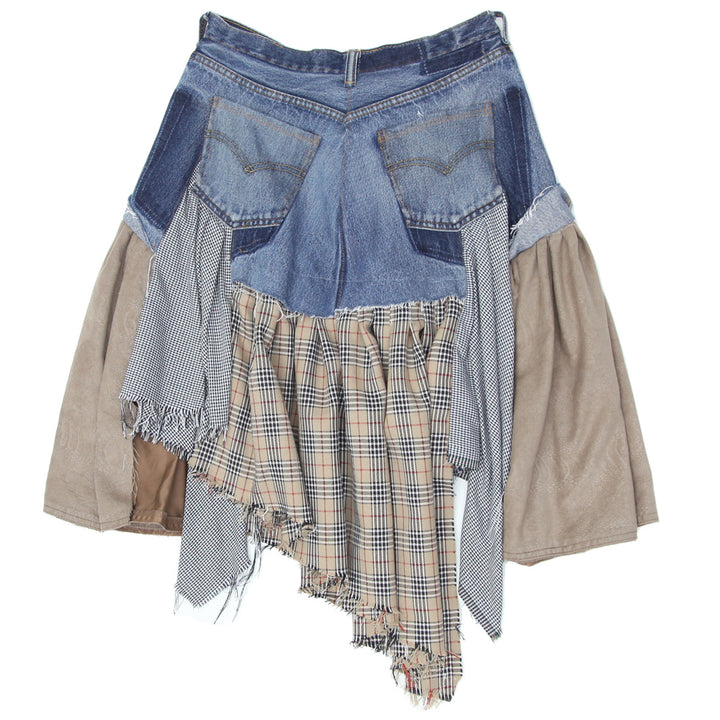 Ladies Denim Checkered Ruffled Skirt