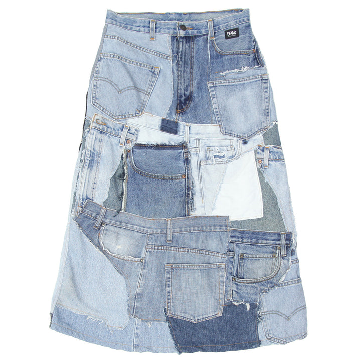 Ladies A-Line Patched Denim Maxi Skirt