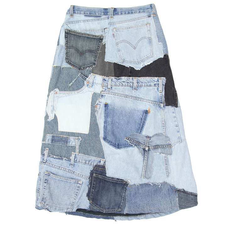 Ladies A-Line Patched Denim Maxi Skirt