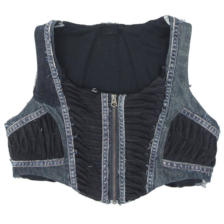 Ladies Denim Pintuck Sleeveless Crop Top