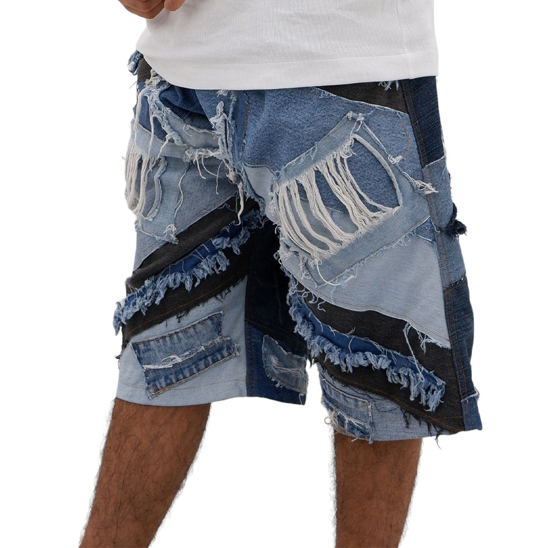 Denim Patched Distressed Jorts Unisex