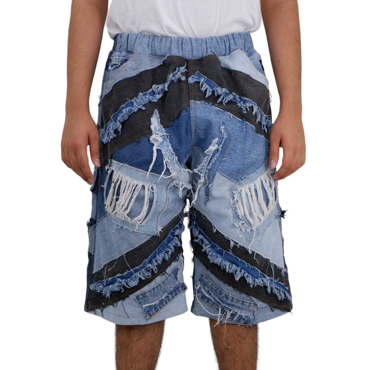 Denim Patched Distressed Jorts Unisex