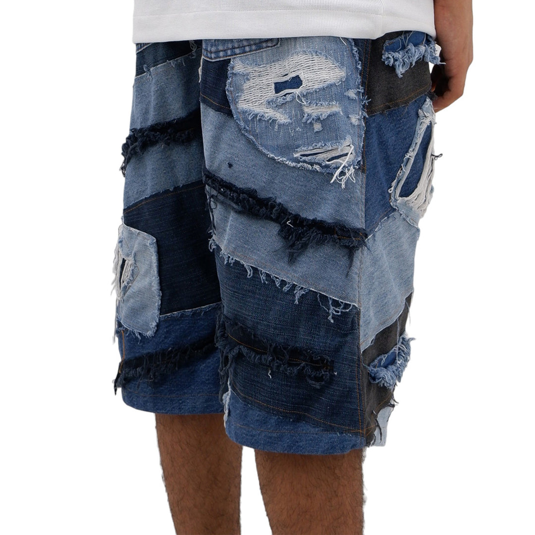 Denim Patched Distressed Jorts Unisex