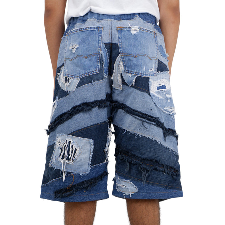 Denim Patched Distressed Jorts Unisex