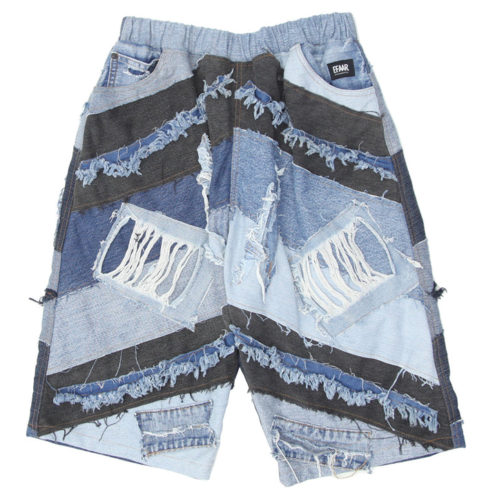 Denim Patched Distressed Jorts Unisex