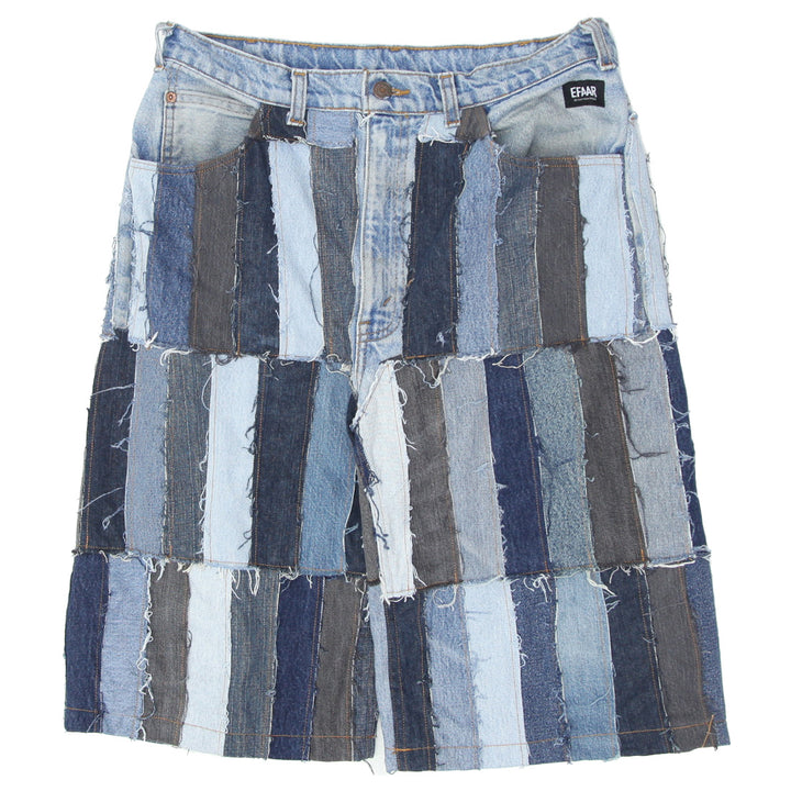 Denim Vertical Patched Distressed Jorts Unisex