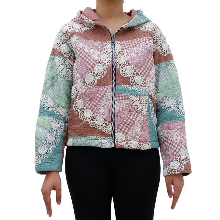 Ladies Crochet Floral Quilted Hoodie