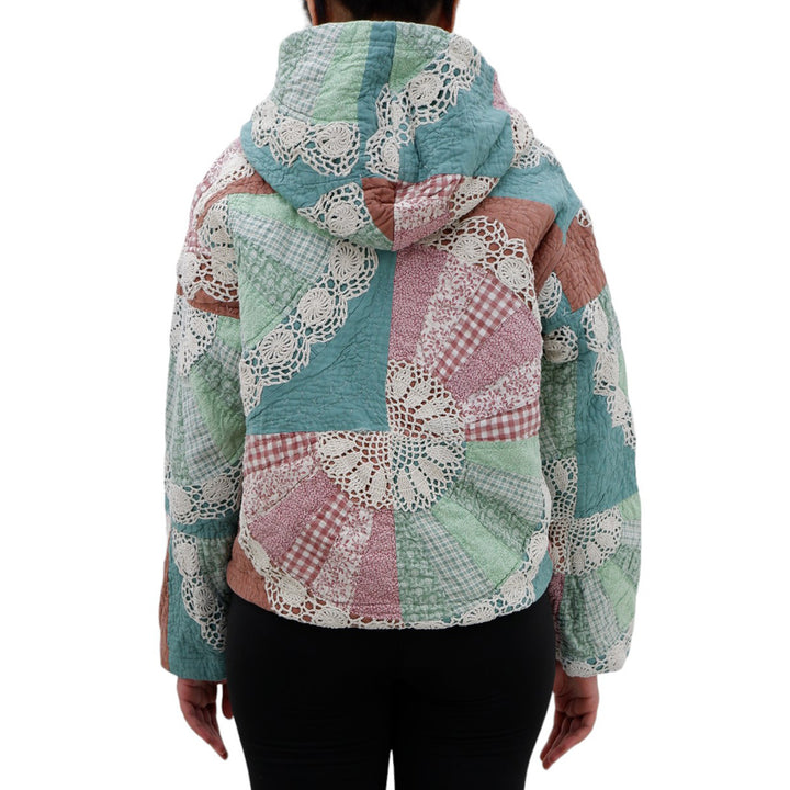 Ladies Crochet Floral Quilted Hoodie