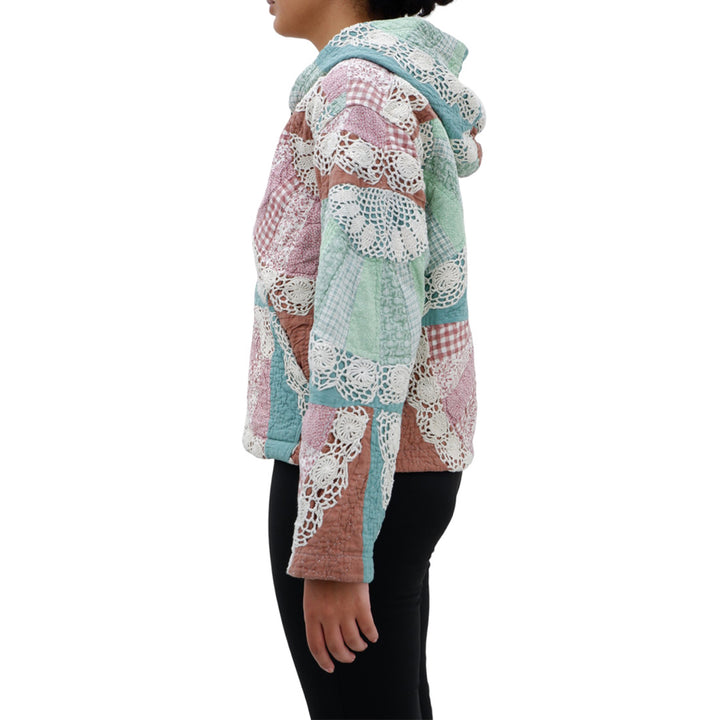 Ladies Crochet Floral Quilted Hoodie