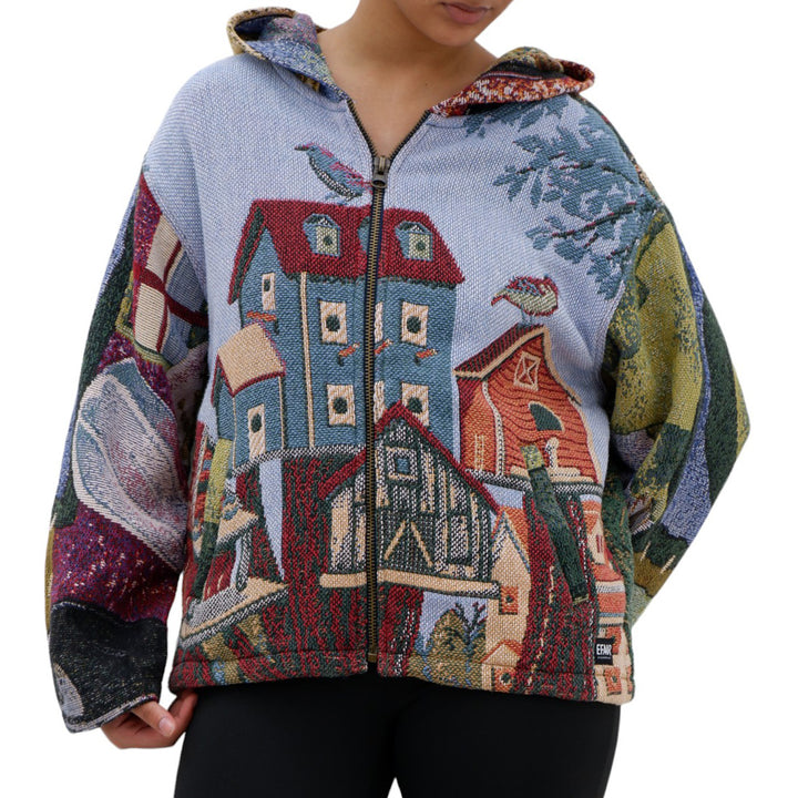 Tapestry Birds House Floral Full Zip Hoodie