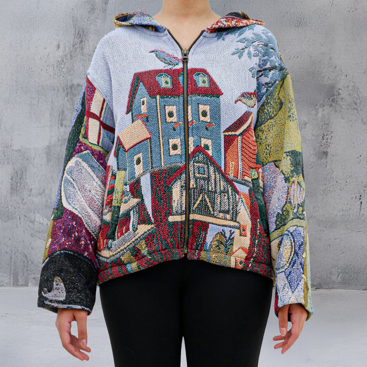 Tapestry Birds House Floral Full Zip Hoodie