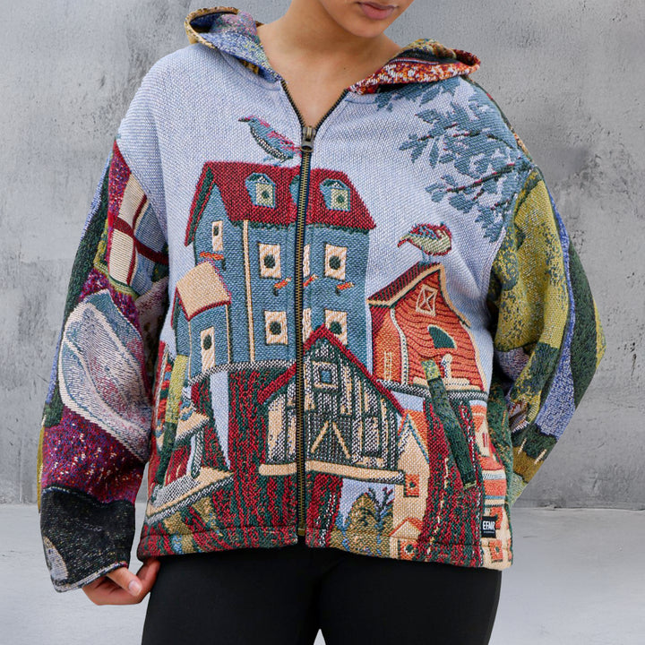 Tapestry Birds House Floral Full Zip Hoodie