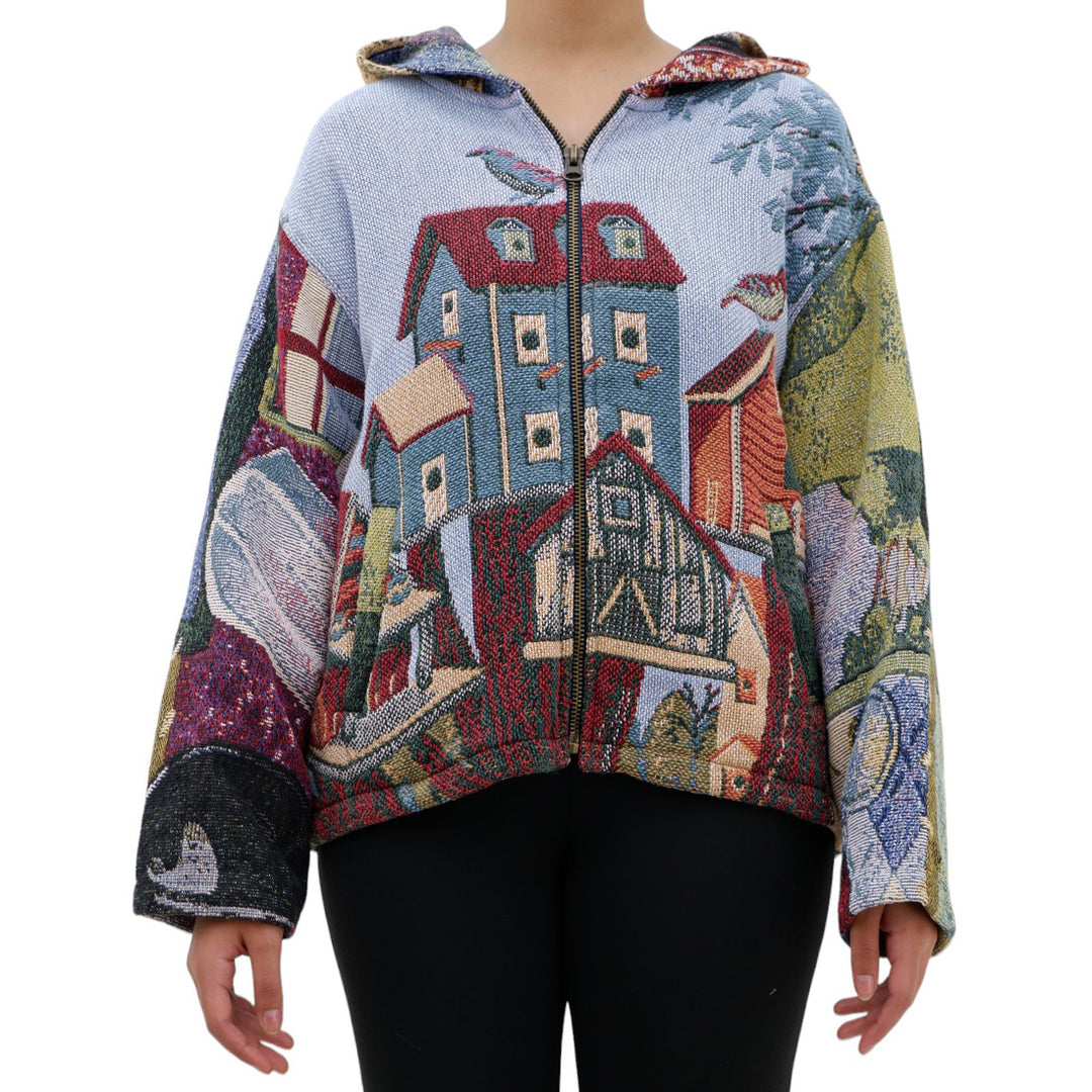 Tapestry Birds House Floral Full Zip Hoodie