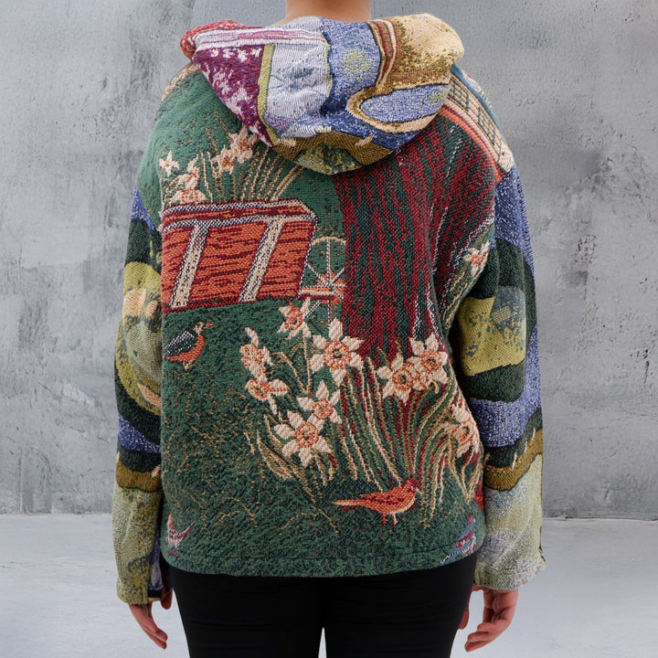 Tapestry Birds House Floral Full Zip Hoodie