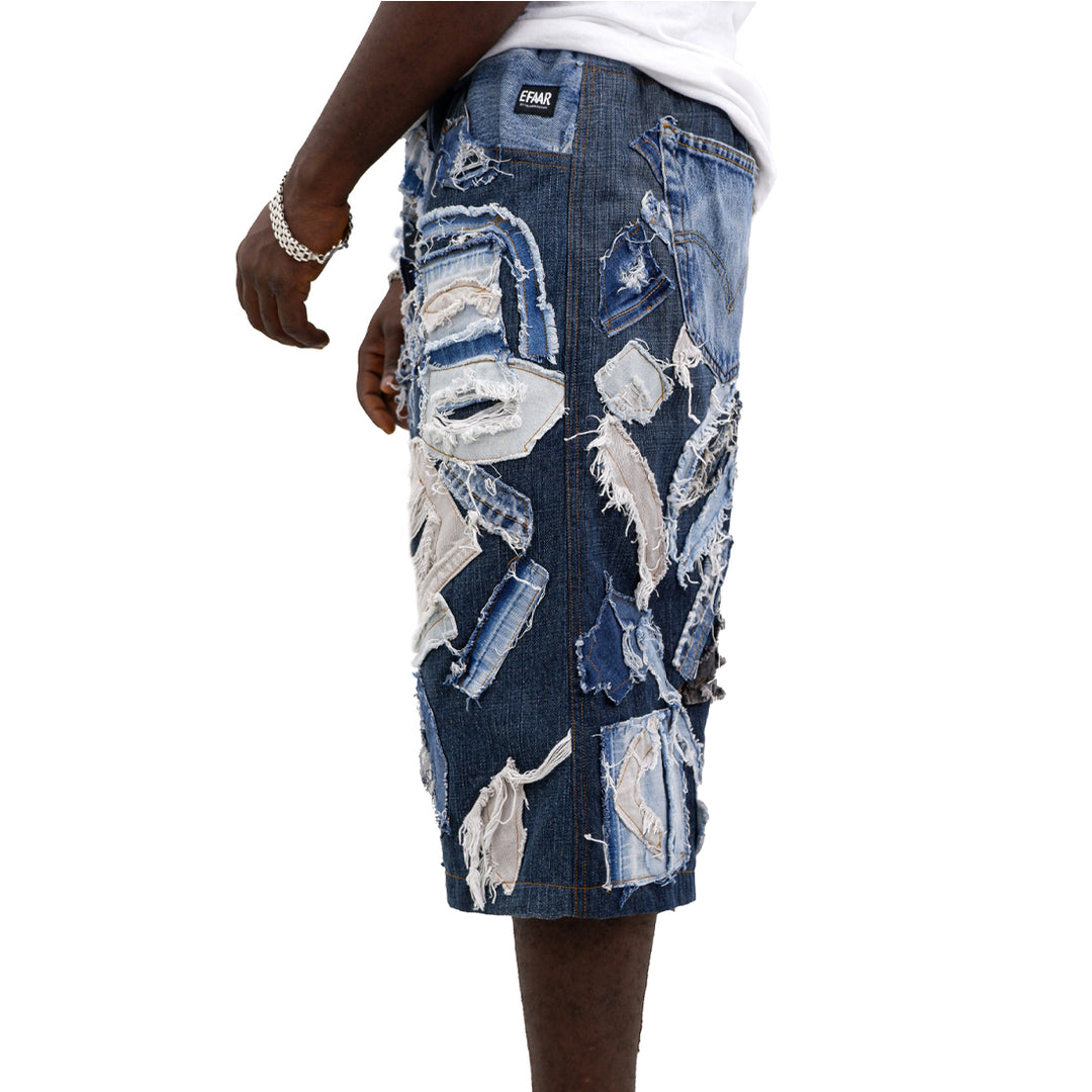 Denim Patched Distressed Jorts Unisex