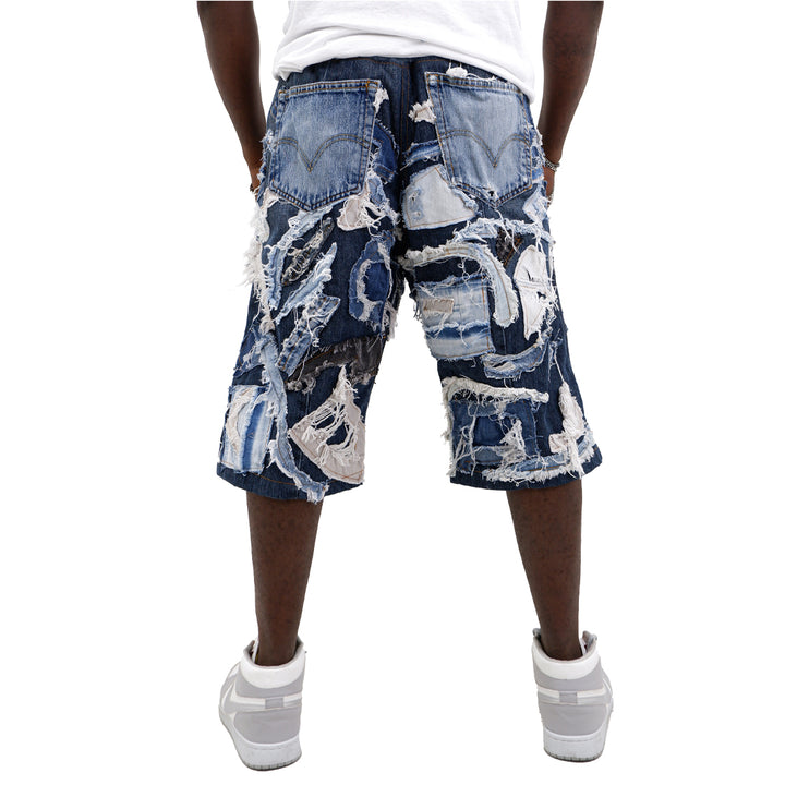 Denim Patched Distressed Jorts Unisex