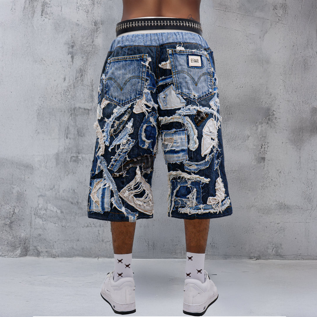 Denim Patched Distressed Jorts Unisex