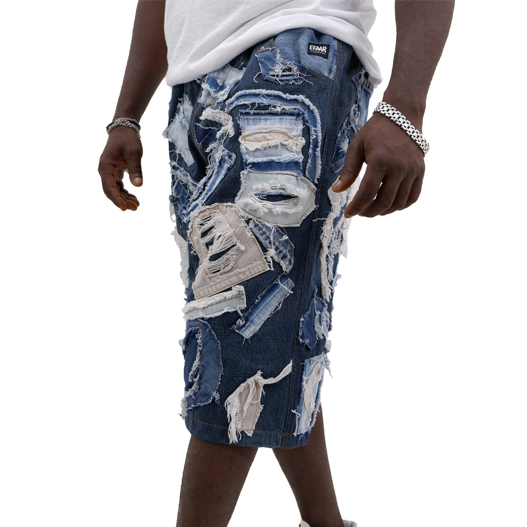 Denim Patched Distressed Jorts Unisex