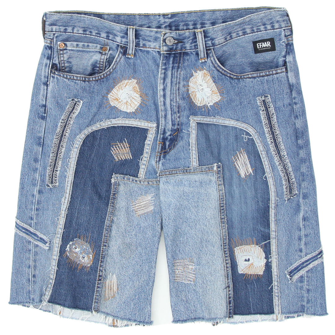 Denim Stitched Details Ripped Jorts Unisex