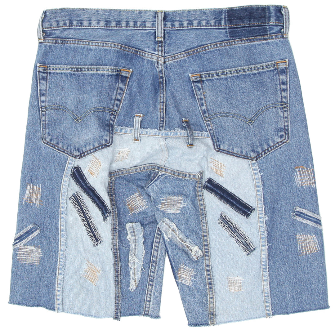 Denim Stitched Details Ripped Jorts Unisex