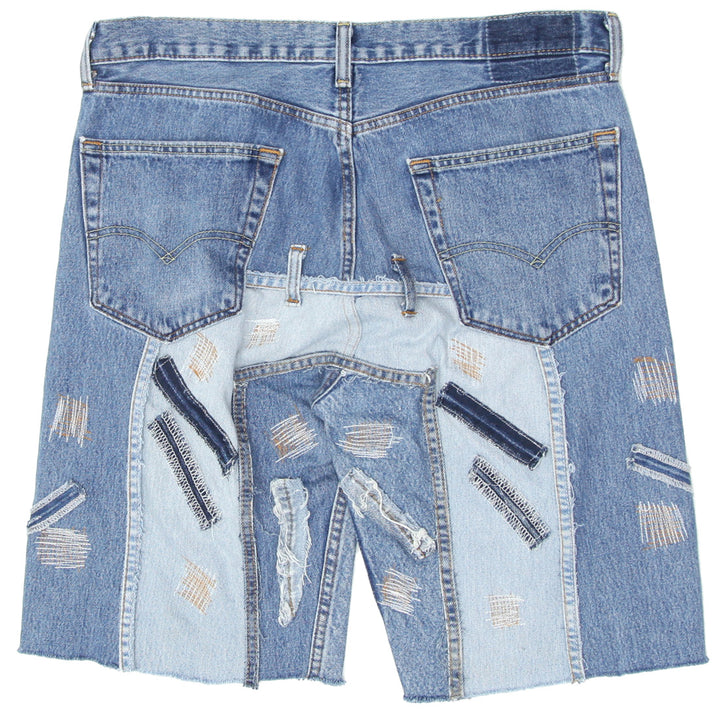 Denim Stitched Details Ripped Jorts Unisex