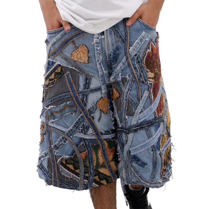 Denim Tapestry Patched Jorts Unisex