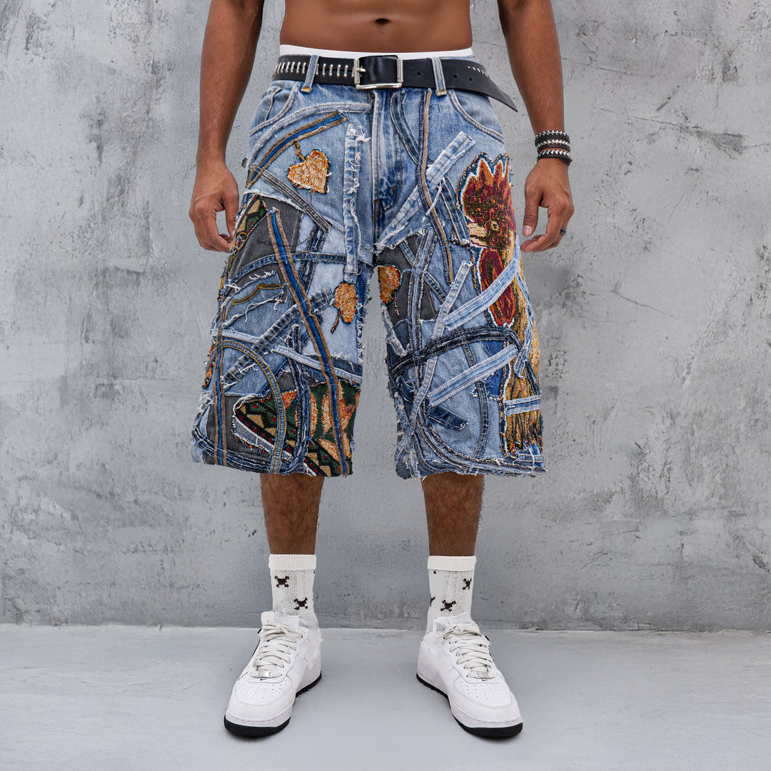 Denim Tapestry Patched Jorts Unisex