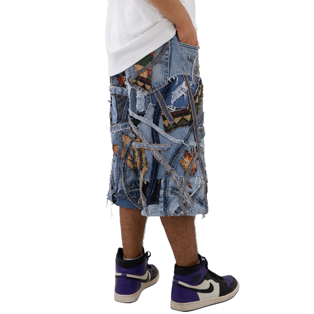 Denim Tapestry Patched Jorts Unisex