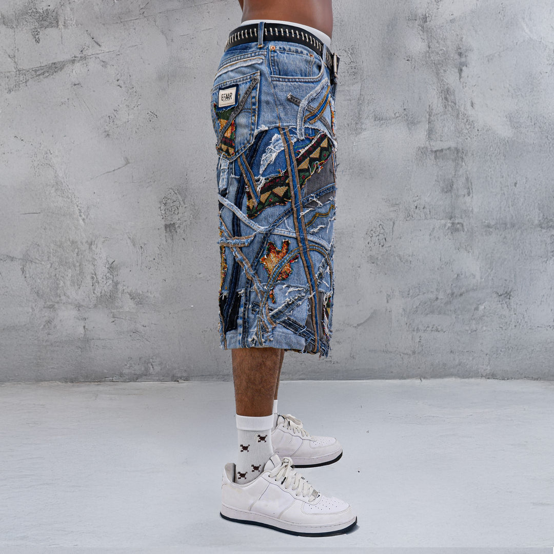 Denim Tapestry Patched Jorts Unisex