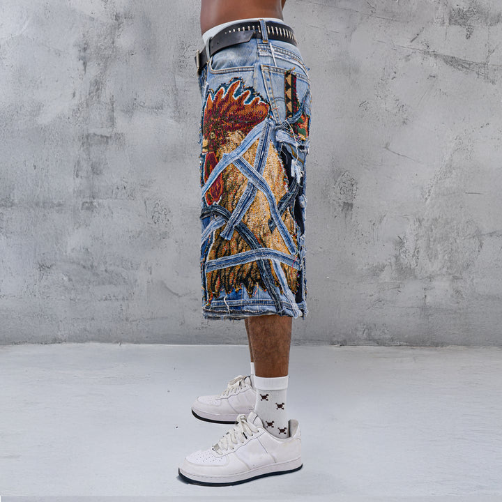 Denim Tapestry Patched Jorts Unisex