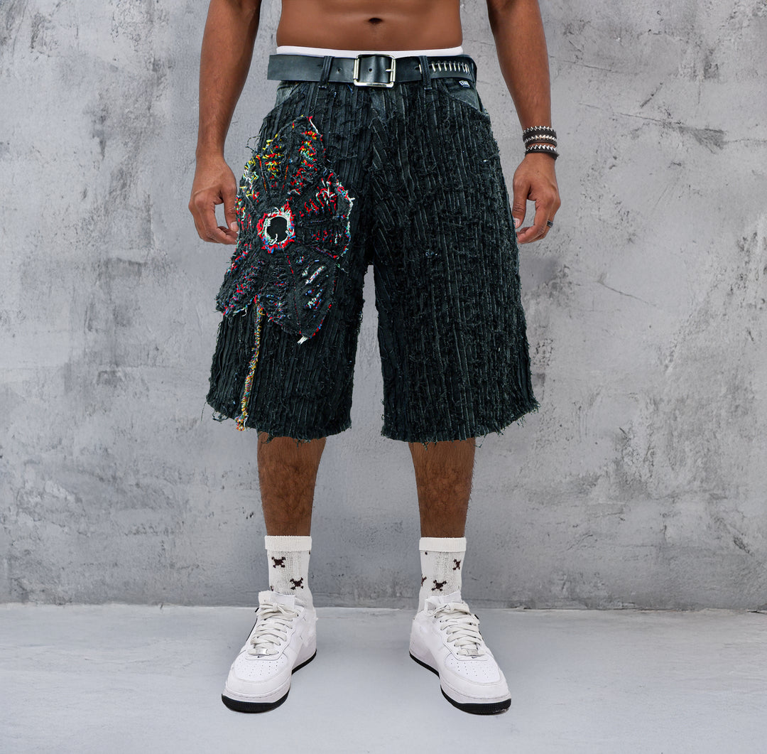 Pathwork Jorts Distressed Floral Patched Denim Jorts Unisex – Efaar