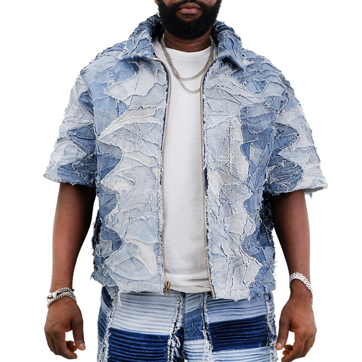 Denim Patched Half Sleeve Jacket Unisex