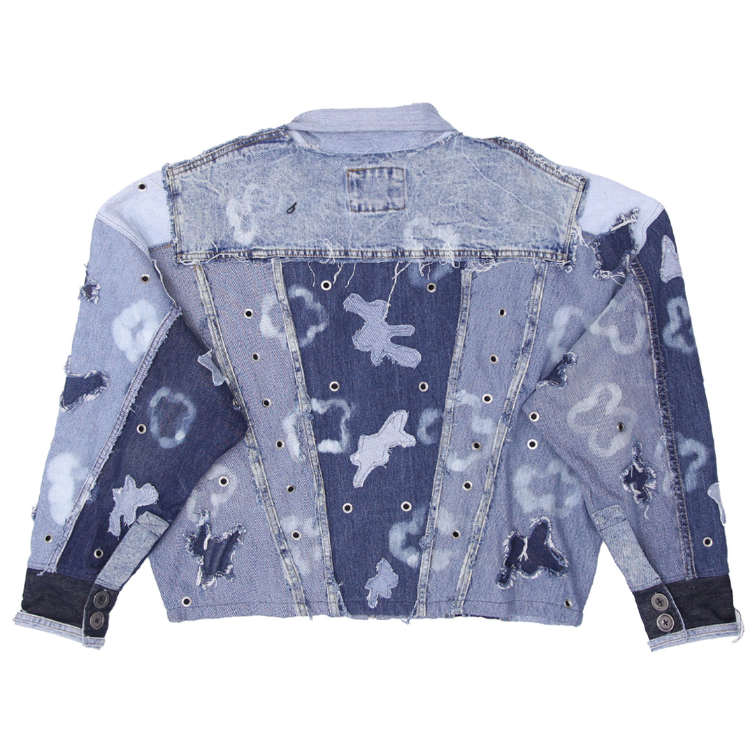 Eyelet Detailed Denim Patched Jacket Unisex