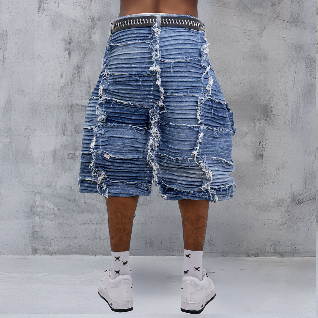 Pintuck Detailed Distressed Denim Jorts Unisex