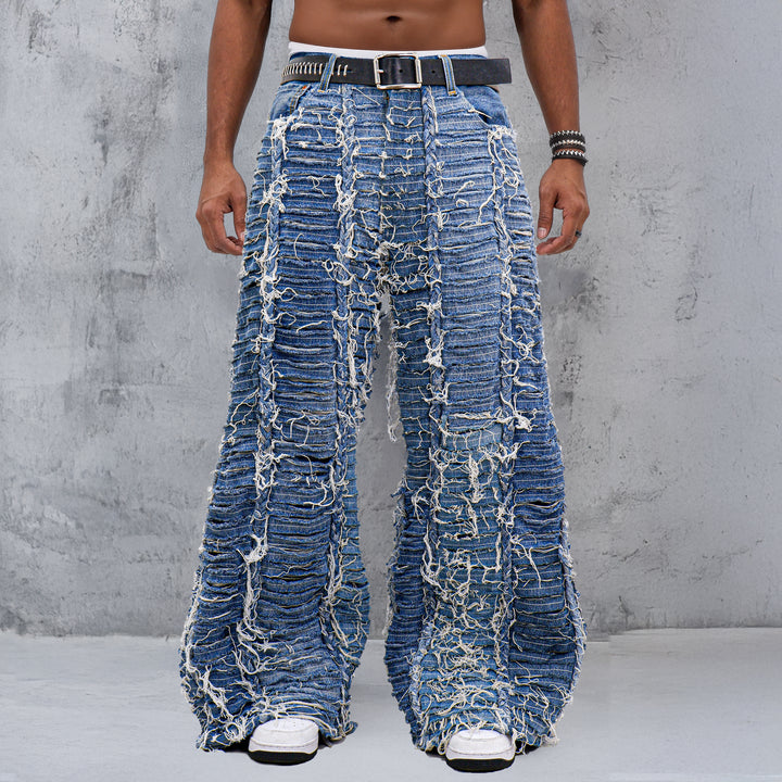 Braided Detailed Distressed Wide Leg Jeans Unisex