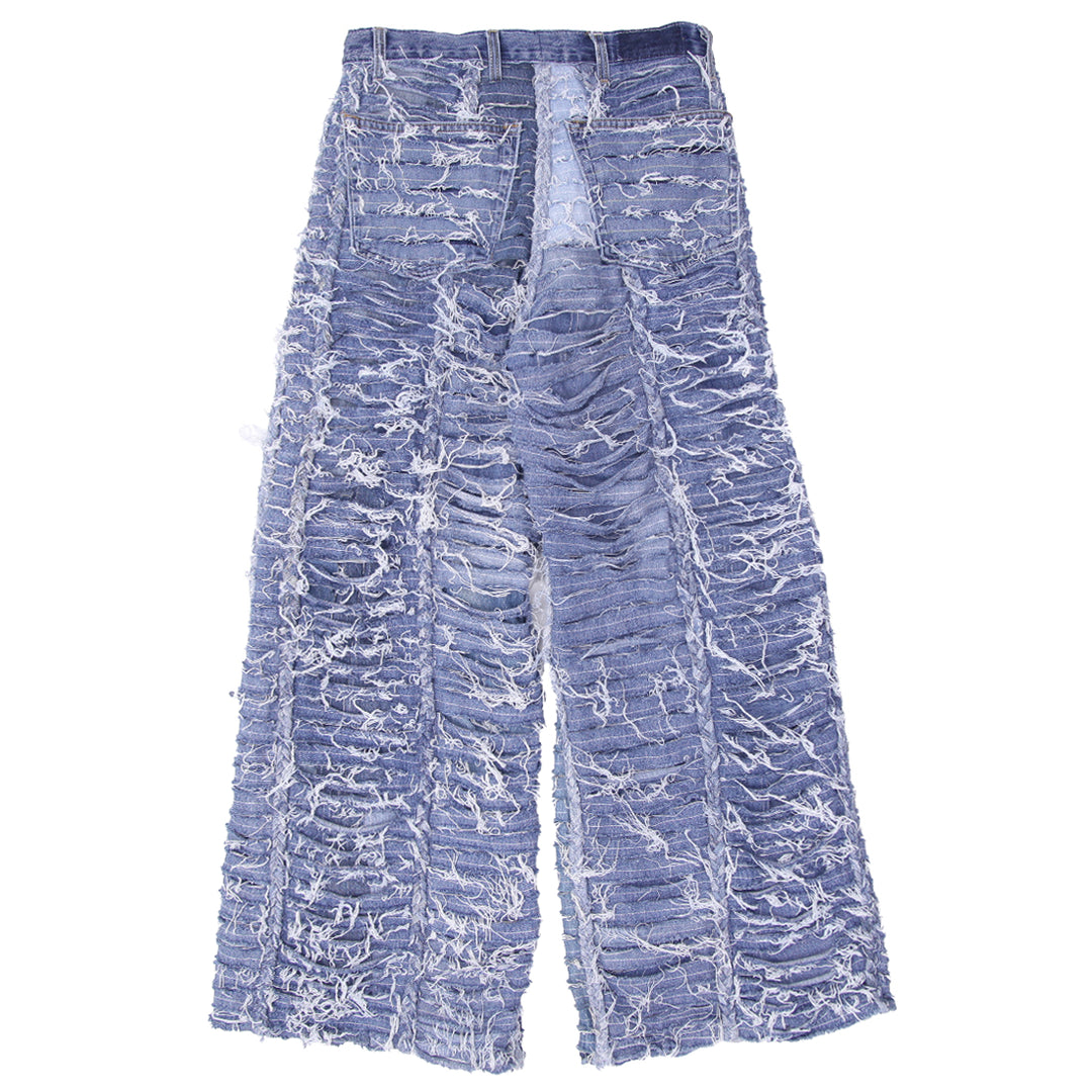 Braided Detailed Distressed Wide Leg Jeans Unisex