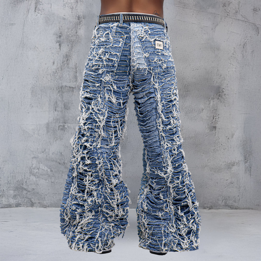 Braided Detailed Distressed Wide Leg Jeans Unisex