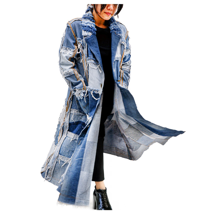 Distressed Patched Denim Coat / Jacket