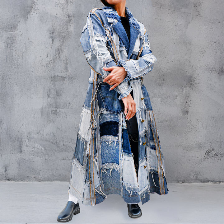 Distressed Patched Denim Coat / Jacket